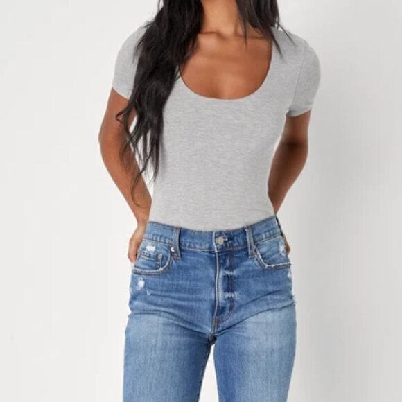 Lulus Heathered Gray Scoop Neck Top - Picture 1 of 2